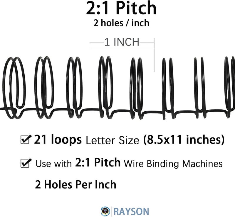 RAYSON WR21254BK Wire Binding Spines, 2:1 Pitch Double Loop Binding Wires 1 Inch, 21-Loop Wire Ring Pack of 50 with Black - Image 3